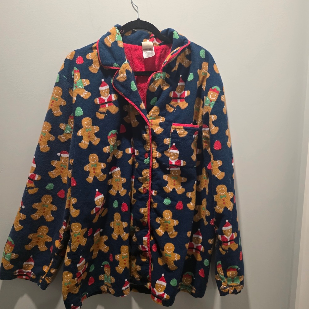Munki Munki Pajama Top Women's XXL Gingerbread Cookie Christmas Fleece Long Sl.